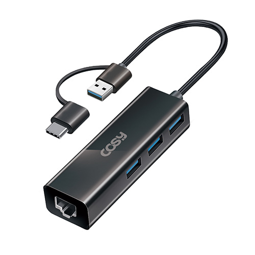 코시 비니 듀얼커넥터(C타입/USB-A) 기가랜 아답터 &amp; USB3.0 3포트 허브