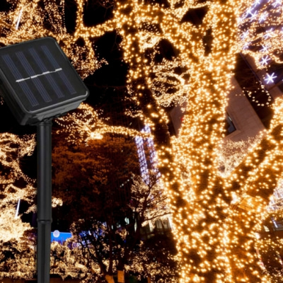 태양광 50구 검정선 LED 웜색 전구 루프탑 야외장식(5m)